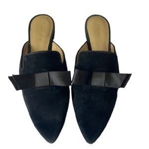 Ann Taylor Black Suede Mules with Ribbon Detail